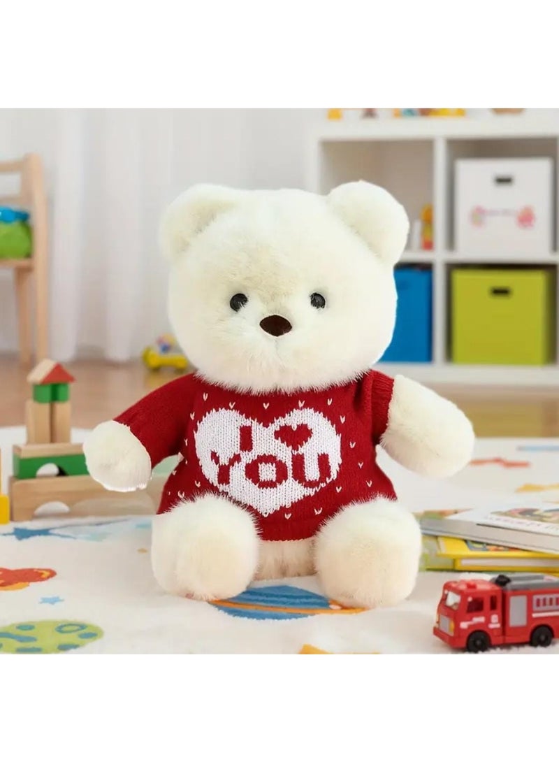 KRONFOL Large  (25cm) Huggable Teddy Bear Plush Toy with Weighted Sensory Stuffed Animal - & White Cuddly Doll in Red "I Love You" Sweater, Heart Cutouts for Kids, s, Couples - Birthday & Christmas Gifts - Image 1