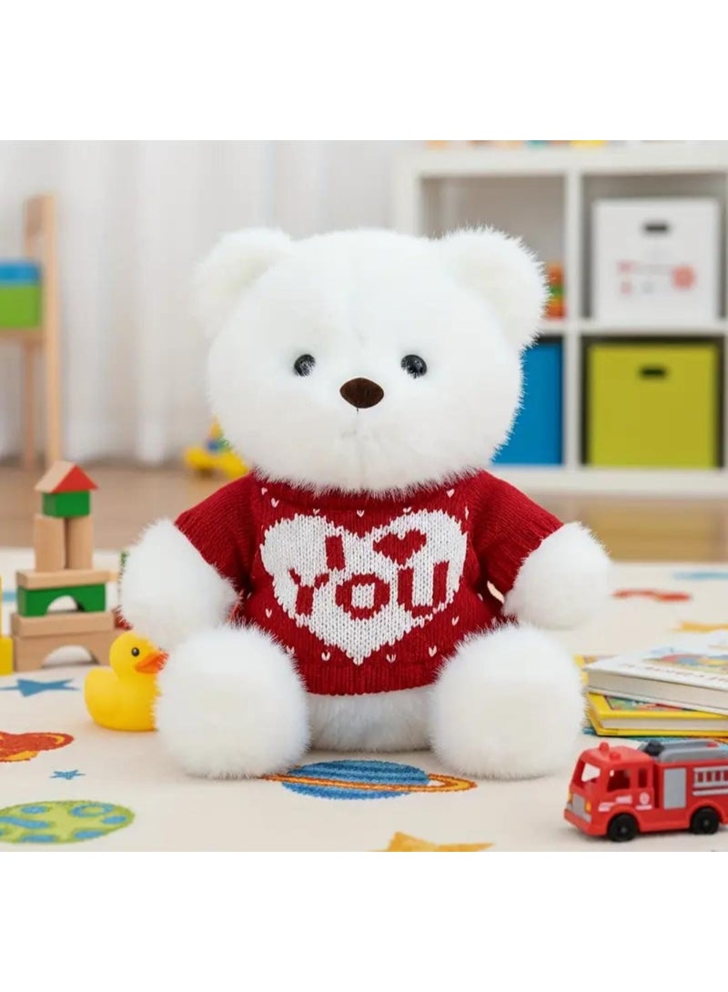 KRONFOL Large  (25cm) Huggable Teddy Bear Plush Toy with Weighted Sensory Stuffed Animal - & White Cuddly Doll in Red "I Love You" Sweater, Heart Cutouts for Kids, s, Couples - Birthday & Christmas Gifts - Image 3