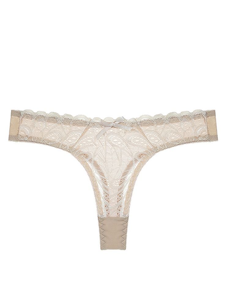 Solid Color Low Waist Lady Panty Women's Lace Briefs Beige