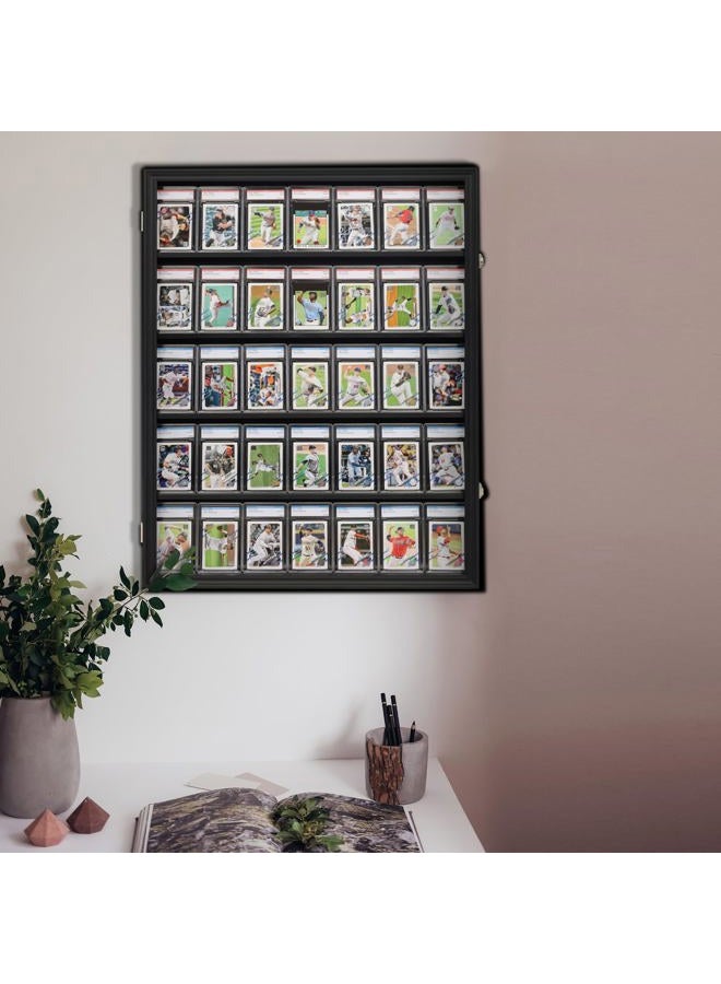 DisplayGifts حافظة عرض بطاقات رياضية مصنفة Pro UV 35 - تحمل بطاقات رياضية مصنفة بحجم 5.5 بوصة مع حماية من الأشعة فوق البنفسجية، خزانة حائط قابلة للقفل برؤية واضحة باللون الأسود للبيسبول وكرة القدم وكرة السلة وهوكي وكوميك - Image 5