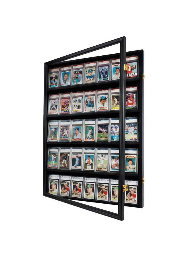DisplayGifts حافظة عرض بطاقات رياضية مصنفة Pro UV 35 - تحمل بطاقات رياضية مصنفة بحجم 5.5 بوصة مع حماية من الأشعة فوق البنفسجية، خزانة حائط قابلة للقفل برؤية واضحة باللون الأسود للبيسبول وكرة القدم وكرة السلة وهوكي وكوميك - Image 2