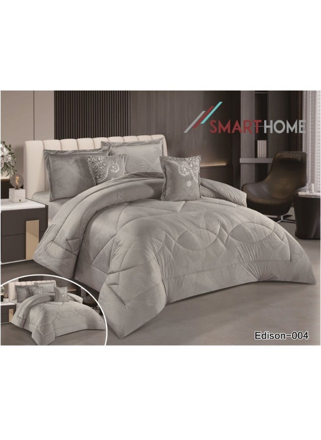 سمارت هوم مفرش فندقي مزدوج من المخمل، يناسب سرير بحجم 120X200 سم ، مفرش سرير نفرين نظام وجهين 4 قطع مع حشوة ، لحاف بنقشات فخمة لون رمادي  - Image 1