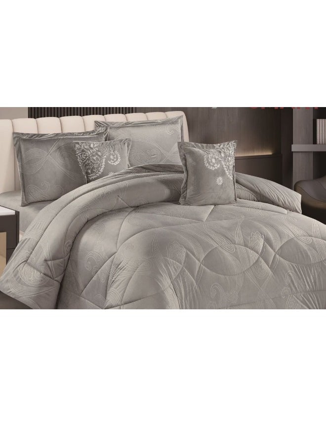 سمارت هوم مفرش فندقي مزدوج من المخمل، يناسب سرير بحجم 120X200 سم ، مفرش سرير نفرين نظام وجهين 4 قطع مع حشوة ، لحاف بنقشات فخمة لون رمادي  - Image 3