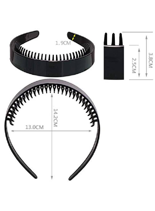 Suoirblss 2Pcs 1 Inch Black With Teeth Plastic Headbands Teeth Comb Hair Hoop Diy Hairband Headband Headwear Women Men Hair Accessories - Image 3