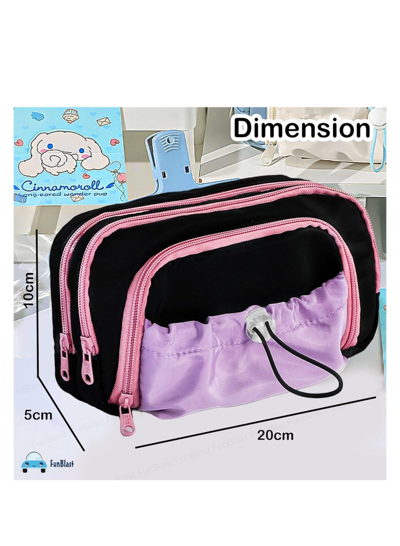 FunBlast Pencil Pouch for Girls – Multiple Compartment Zipper Pouch with Drawstring Pocket - Image 3