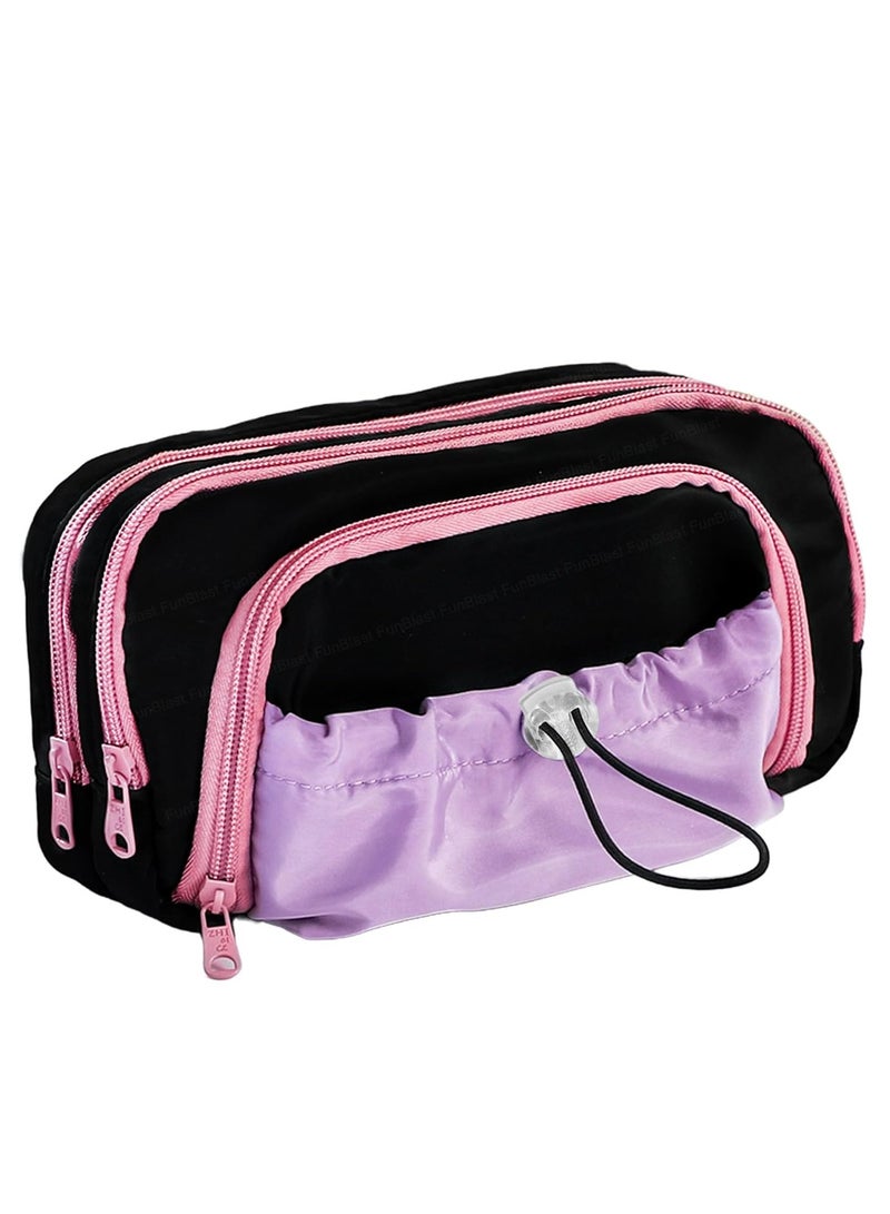 FunBlast Pencil Pouch for Girls – Multiple Compartment Zipper Pouch with Drawstring Pocket - Image 1