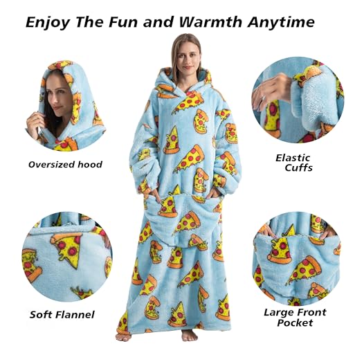 Capecage Blanket Hoodie Long Hooded Blanket Sweatshirt as Birthday Gifts for Women Men Long Wearable Blanket for Men WomenPizza - Image 3