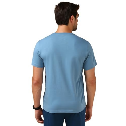 Van Heusen Men Cotton Blend Solid Regular Fit T-Shirt (60052_Pack of 1_Blue, Medium - Image 2