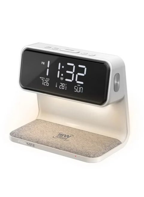 iPhone 15 Digital Alarm Clock, 3-In-1 LED Bedside Alarm Clock With 15W Wireless Charging Pad, Dual Alarms, Snooze Function, LED Display Screen And 3 Mode Night Light For iPhone 14, Galaxy S23 WHITE