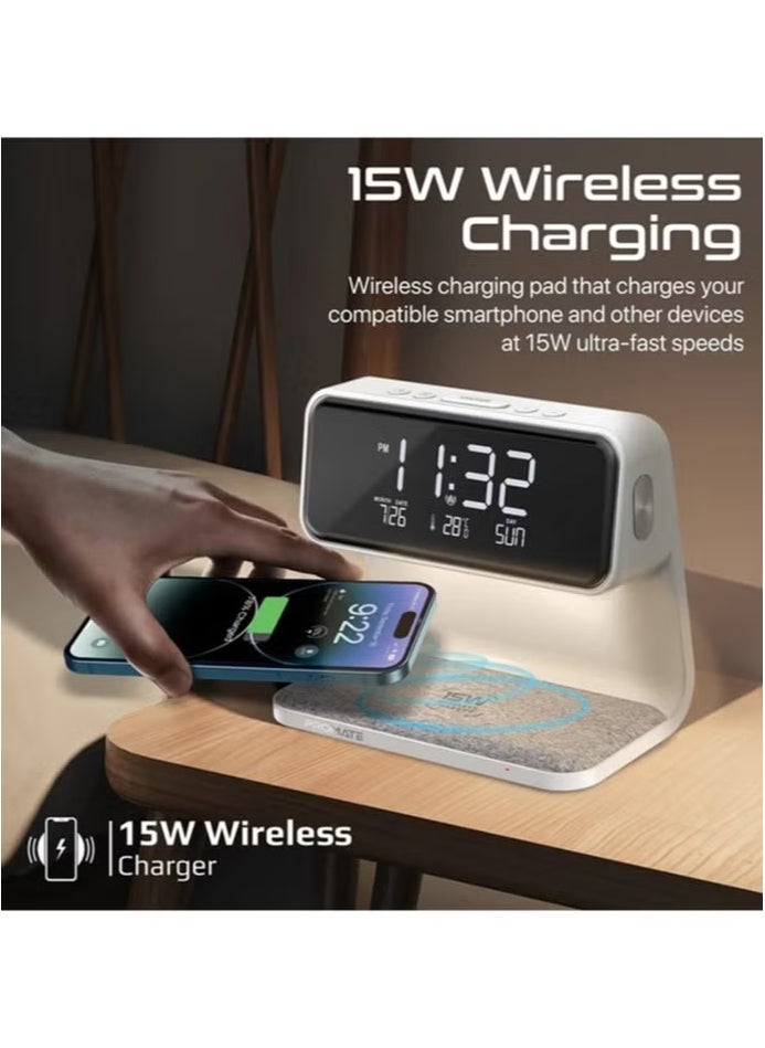iPhone 15 Digital Alarm Clock, 3-In-1 LED Bedside Alarm Clock With 15W Wireless Charging Pad, Dual Alarms, Snooze Function, LED Display Screen And 3 Mode Night Light For iPhone 14, Galaxy S23 WHITE