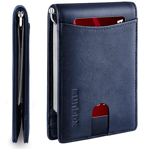 RUNBOX Slim Money Clip Wallets for Men RFID Blocking 11 Card Holder Minimalist Small Thin Carbon Leather Bifold Mens Front Pocket Wallet Gift Box - Image 1