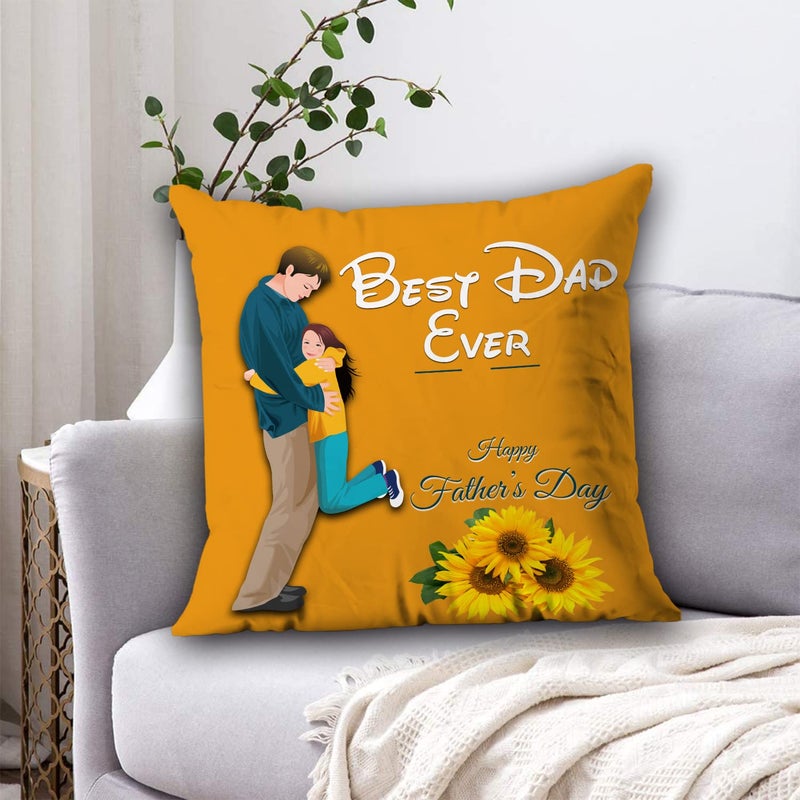 AWANI TRENDS AWANI TRENDS Happy Gift Pack for Super Dad Gift for Fathers Day Best Dad Ever Printed Cushion Cover with Vacuum Packed Filler Satin 12 12 Inch  - Image 1