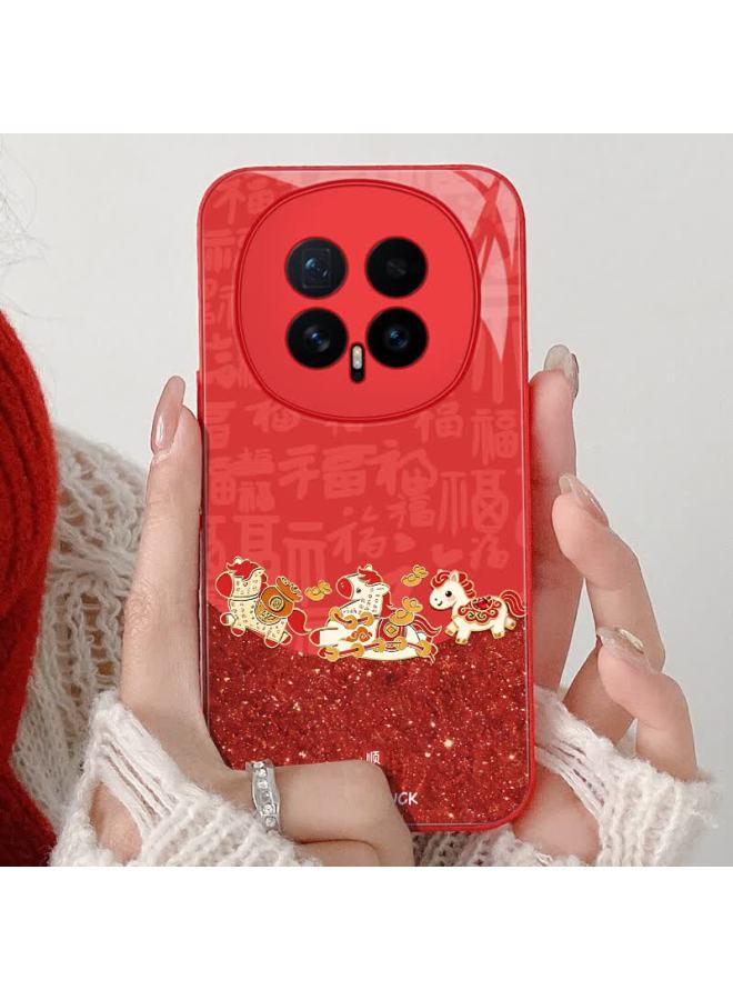 Bashidai Compatible With Honor Magic8 Phone Case Huawei Magic8 Protective Cover Chinese Red Full Coverage Glass  New Year Year Of The Horse Creative Uni Good Luck