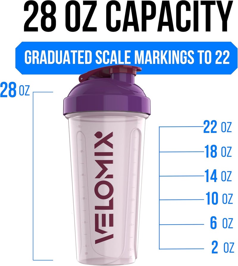 VELOMIX -2 Pack- 28 oz Protein Shaker Bottles for Protein Mixes - 2x Wire Whisk | Leak Proof Shaker Cups for Protein Shakes | Protein Shaker Bottle Pack (Purple Mix) - Image 4