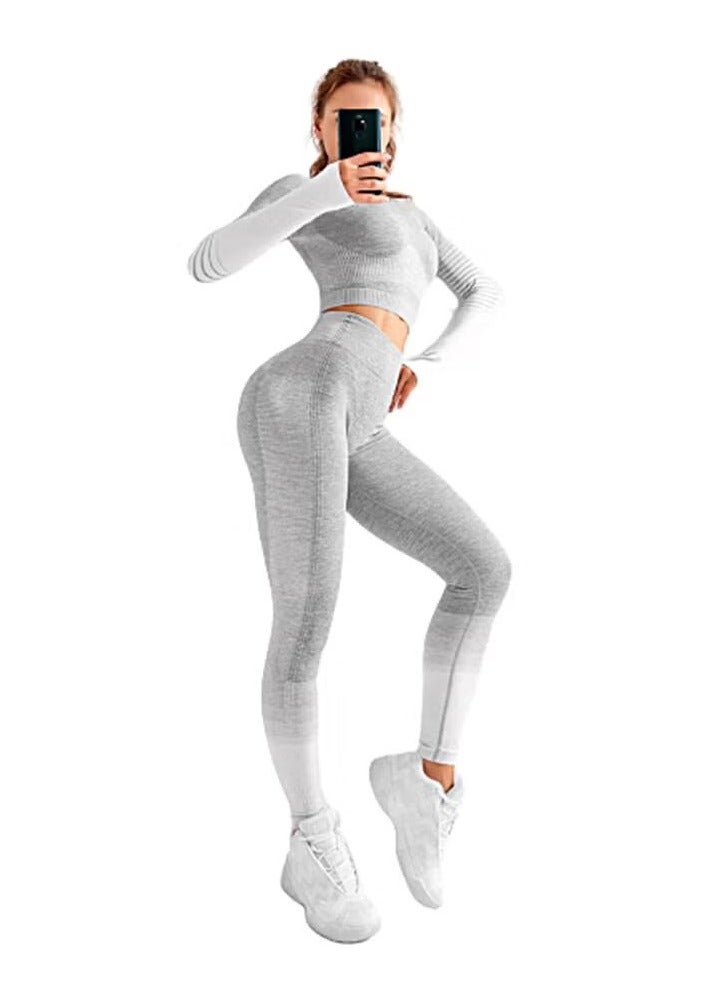 نيبمينينت طقم ملابس رياضية بتصميم مخطط رمادي - Image 1