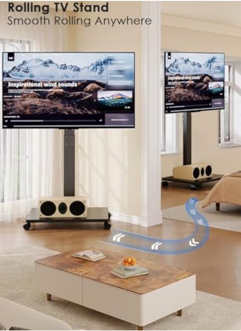 آسي بلاي حامل تلفزيون متنقل ثقيل لتحمل التلفزيونات من 32” إلى 55”، قابل للتعديل في الارتفاع، مع وظيفة التدوير الرأسي/الأفقي والإمالة، سعة 88 رطلاً للاستخدام في غرفة المعيشة والهواء الطلق  - Image 3
