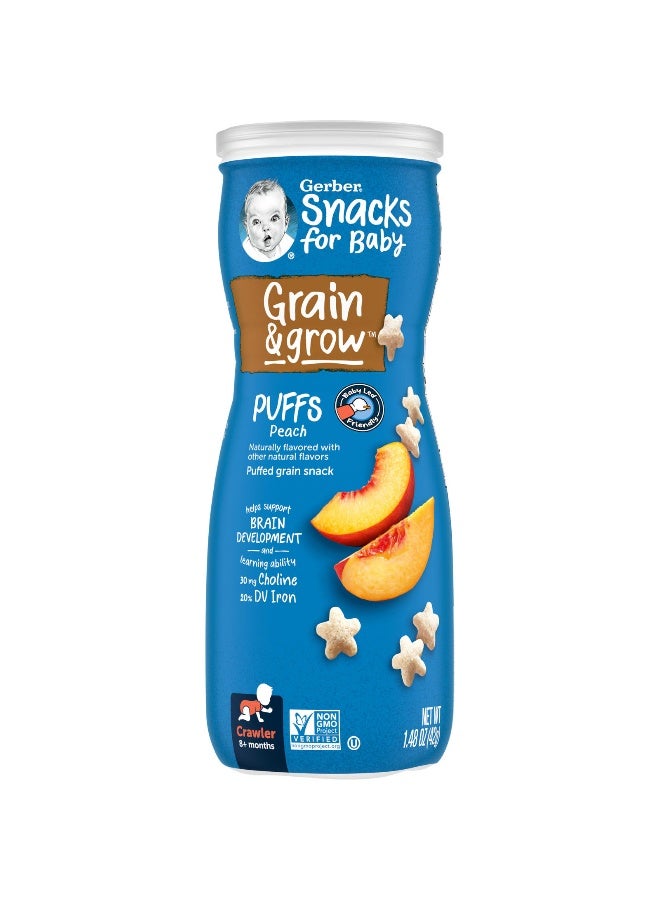 Gerber Gerber, Snacks for Baby, Grain & Grow, Puffs, Puffed Grain Snack, 8+ Months, Peach, 1.48 oz (42 g)  - Image 1