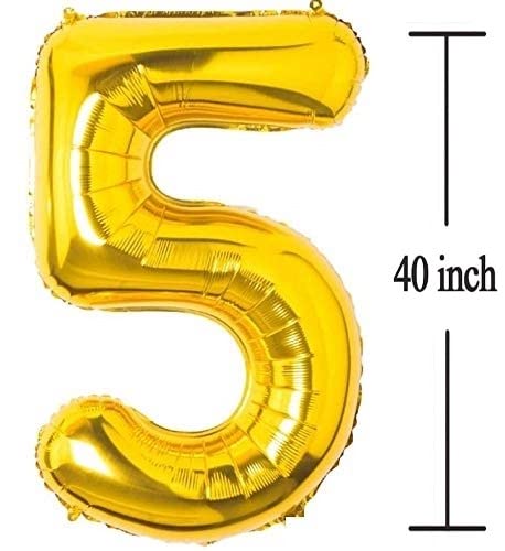 Flavouredlove 40inches five Foil Number Air or Helium Balloon Party Decoration Gold Pack of 1 | 5 Year No. Balloons Birthday/Anniversary (Gold 5) - Image 2
