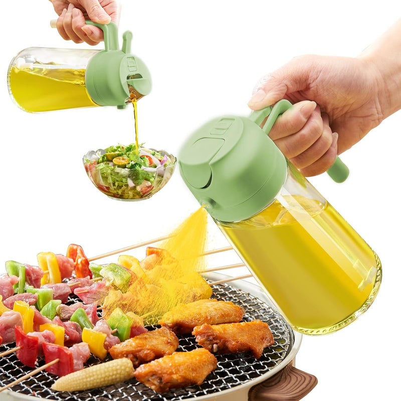 ISEAU 2 in 1 Oil Sprayer and Oil Dispenser Oil Pots For Kitchen Olive Oil Sprayer Bottle 500Ml For Cooking Kitchen BBQ Air Fryer Salad Frying Baking Oil Mist Sprayer Bottle Green - Image 1