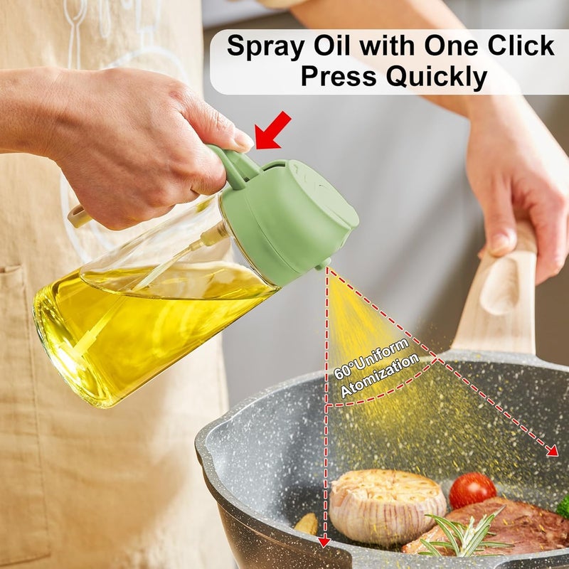 ISEAU 2 in 1 Oil Sprayer and Oil Dispenser Oil Pots For Kitchen Olive Oil Sprayer Bottle 500Ml For Cooking Kitchen BBQ Air Fryer Salad Frying Baking Oil Mist Sprayer Bottle Green - Image 2