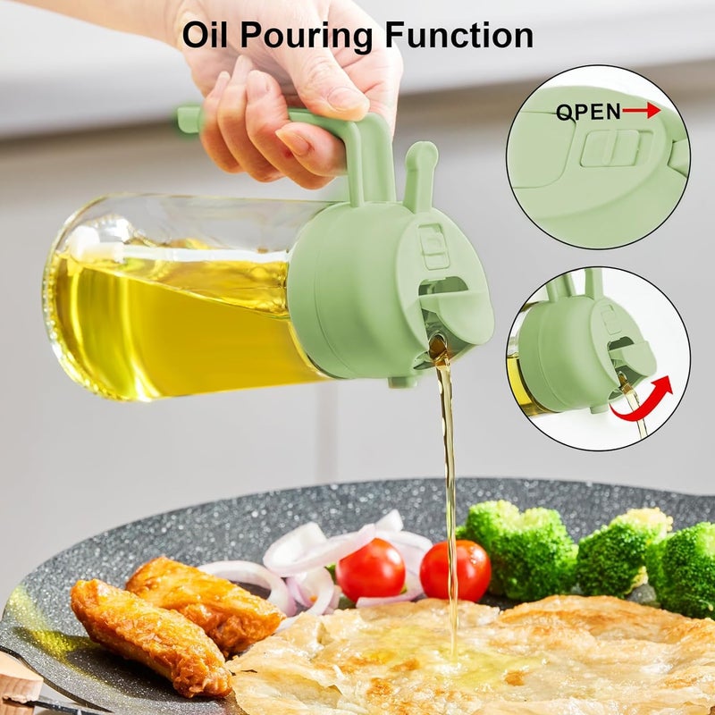 ISEAU 2 in 1 Oil Sprayer and Oil Dispenser Oil Pots For Kitchen Olive Oil Sprayer Bottle 500Ml For Cooking Kitchen BBQ Air Fryer Salad Frying Baking Oil Mist Sprayer Bottle Green - Image 3