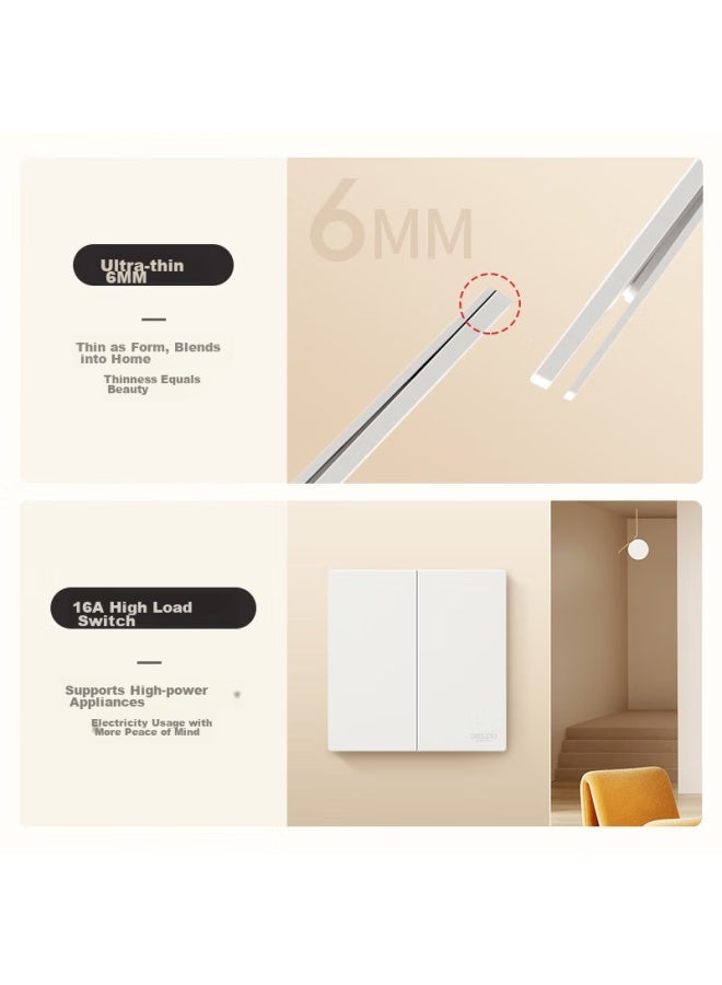 Delixi Switch Socket 295 Ultra-thin Matte Large Plate 86 Type Wall Power Switch One Open Multi-control Han Yu White - Image 3