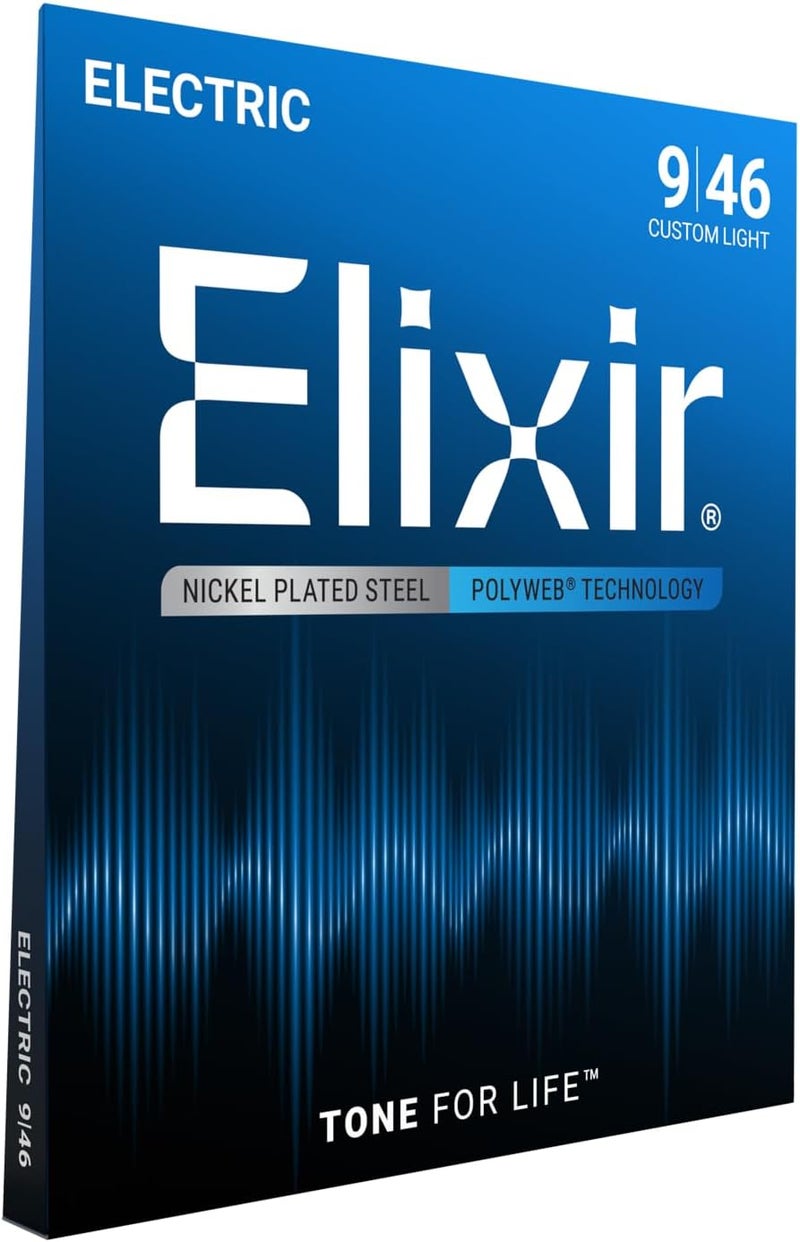 ELIXIR Strings, Electric Guitar Strings, Nickel Plated Steel with POLYWEB Technology, Longest-Lasting Warm Tone with Comfortable Feel, 6 String Set, Custom Light 9-46 - Image 1