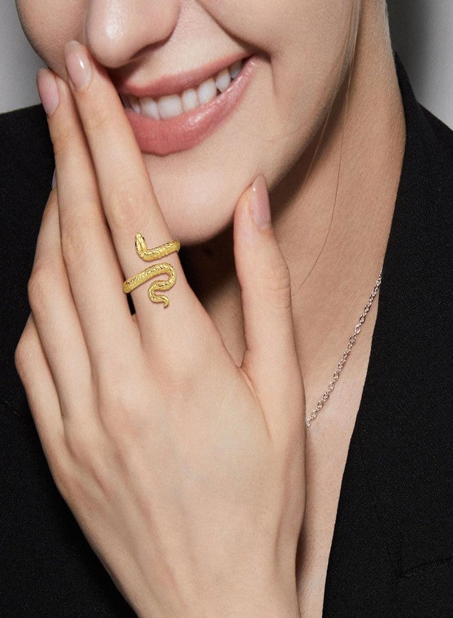 EUDORA 18K Gold-Plated Sterling Silver Snake Ring Women Men Open Cool Snake Band Adjustable Rings Jewelry Gifts for Women Men - Image 5