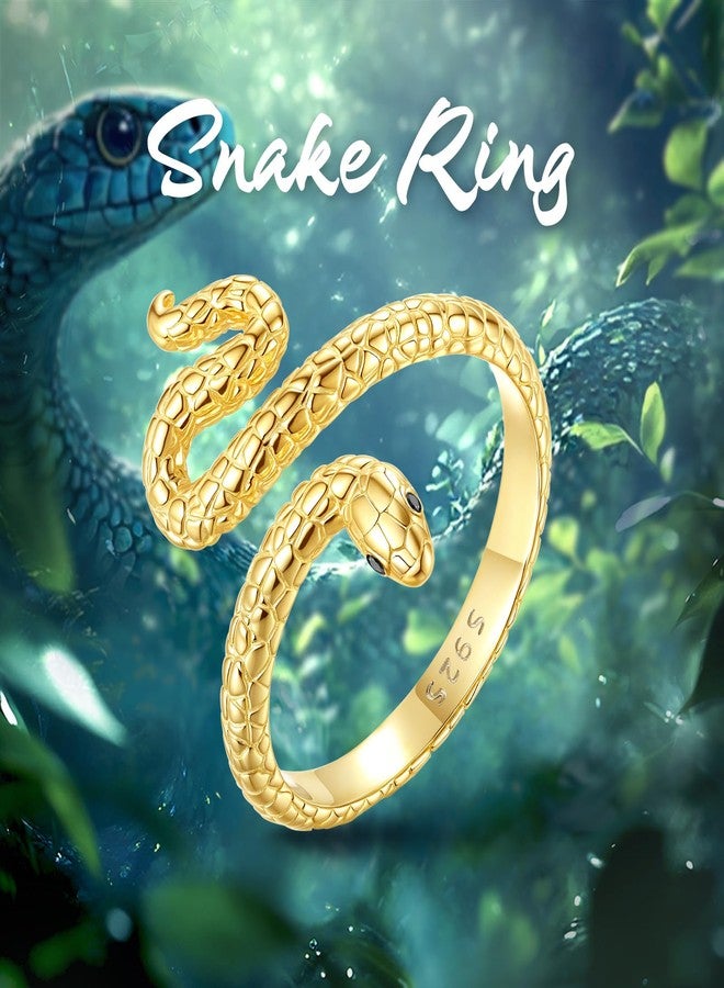 EUDORA 18K Gold-Plated Sterling Silver Snake Ring Women Men Open Cool Snake Band Adjustable Rings Jewelry Gifts for Women Men - Image 4