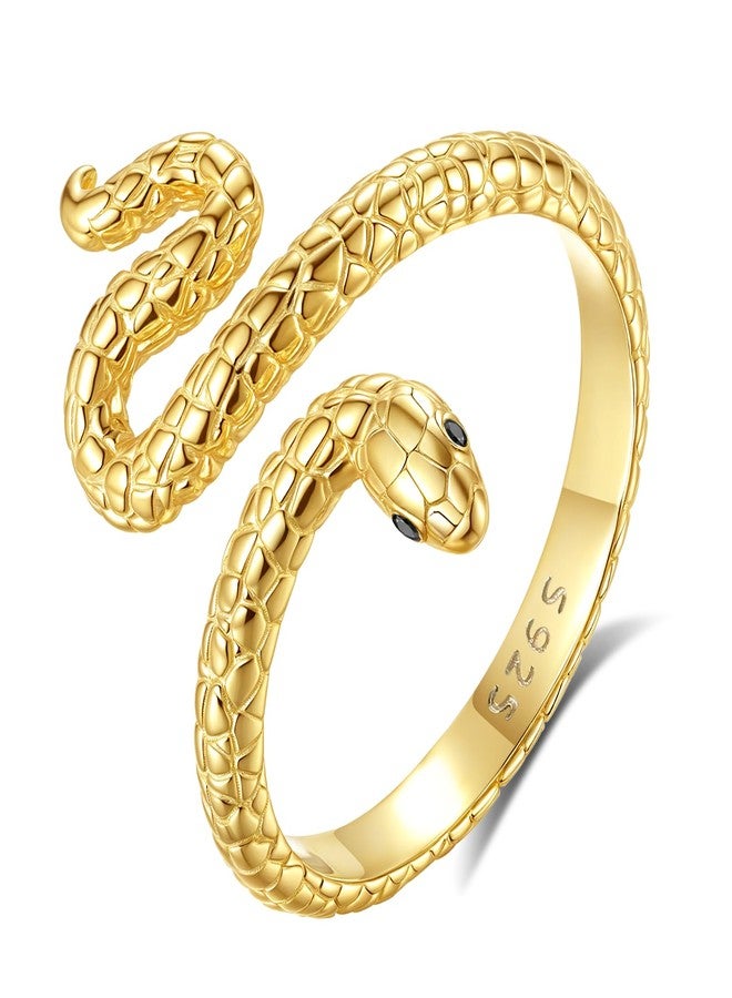 EUDORA 18K Gold-Plated Sterling Silver Snake Ring Women Men Open Cool Snake Band Adjustable Rings Jewelry Gifts for Women Men - Image 1