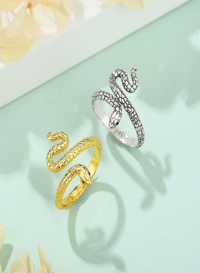 EUDORA 18K Gold-Plated Sterling Silver Snake Ring Women Men Open Cool Snake Band Adjustable Rings Jewelry Gifts for Women Men - Image 3