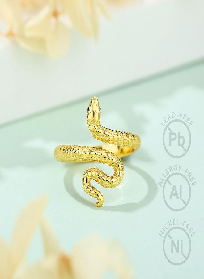 EUDORA 18K Gold-Plated Sterling Silver Snake Ring Women Men Open Cool Snake Band Adjustable Rings Jewelry Gifts for Women Men - Image 2