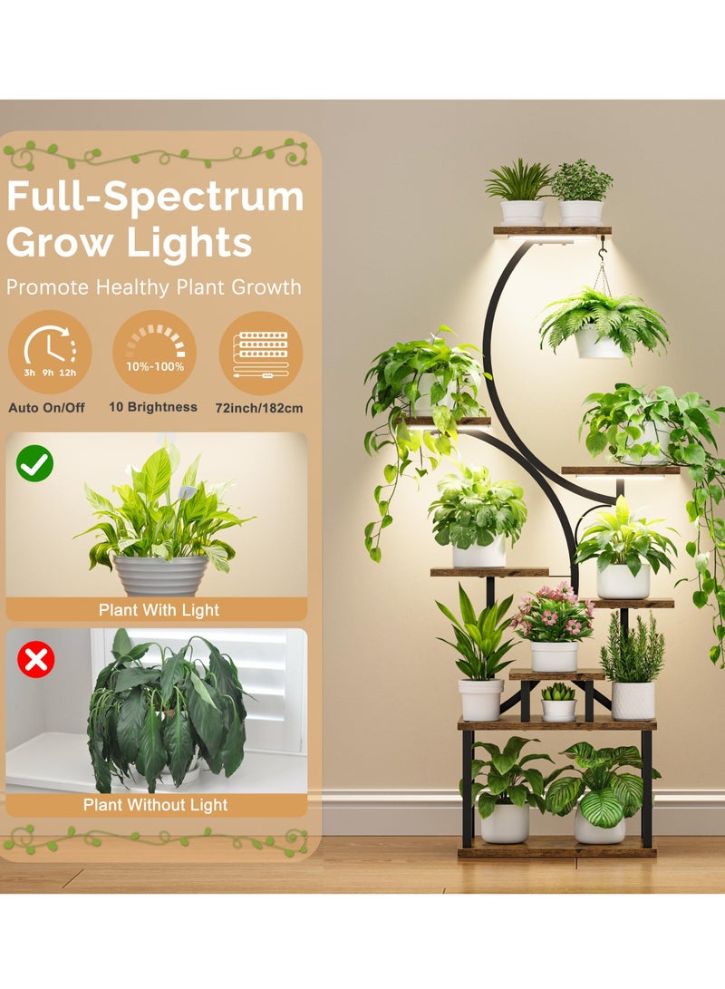 Indoor Plant Stand with Grow Light, 157 CM Tall Plant Stand, Corner Plant Shelf, Tiered Plant Shelf, S-Shaped for Bedroom Living Room (Brown, ZWJ002) - Image 5