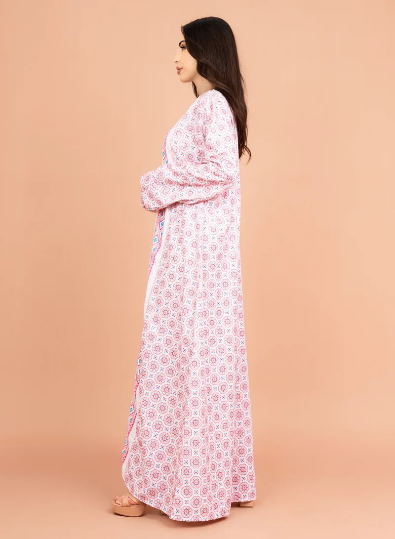 IKKXA Elegant Arabic Jalabiya with Patterns IK9215 Pink