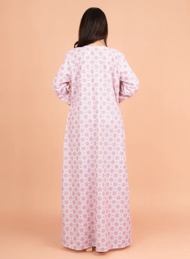 IKKXA Elegant Arabic Jalabiya with Patterns IK9215 Pink