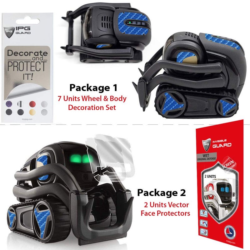 IPG IPG for Vector Robot Face Screen Guard Decoration KIT Protector from Unexpected Attacks of Kids and Pets.Include Wheels&Body Set 7 Units Decals+2 Units Screen Protector (Blue Carbon Fiber (4D))  - Image 2