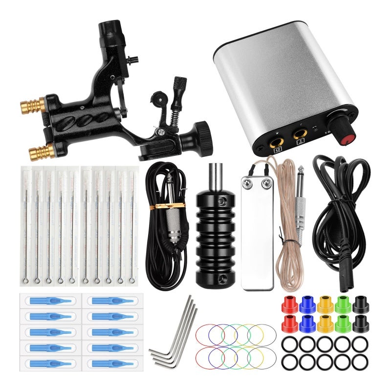 Rotary Tattoo Machine Kit: Black 9V 8000 Rpm - Low Vibration Long-Lasting Operation Precise Lines Vibrant Colors Complete Tattoo Kit for Professional Tattoo Artists - Image 1