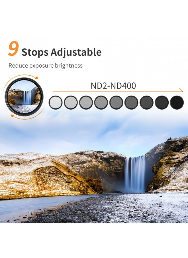 K&F Concept K&F Concept 82mm Variable ND2-ND400 ND Lens Filter (1-9 Stops) for Camera Lens, Adjustable Neutral Density Filter with Microfiber Cleaning Cloth (B-Series)  - Image 3