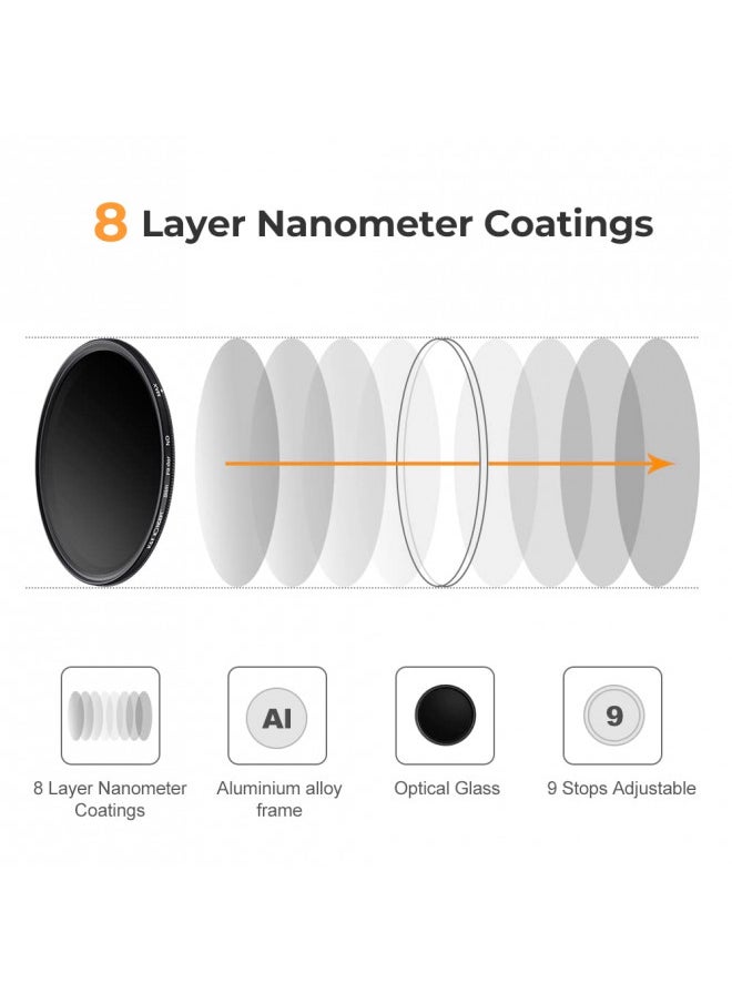 K&F Concept K&F Concept 82mm Variable ND2-ND400 ND Lens Filter (1-9 Stops) for Camera Lens, Adjustable Neutral Density Filter with Microfiber Cleaning Cloth (B-Series)  - Image 2