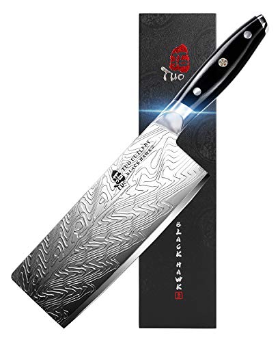 TUO Vegetable Meat Cleaver Knife  Chinese Chefs Knife 7inch High Carbon Stainless Steel  Kitchen Knife with G10 Full Tang handle  Black HawkS Knives Including Gift Box
