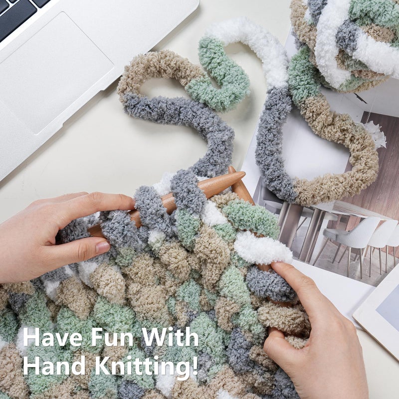 Cozyful خيوط صوفية مريحة للتريكو اليدوي - خيوط بطانية شنيلي سميكة #10، خيوط سميكة كبيرة للتCrocheting، خيوط صوفية سميكة بتقنية التلوين، 8 كرات (25 ياردة 8 أونصات لكل كرة)، كريمي و مريمي و رمادي و كاكي - Image 5