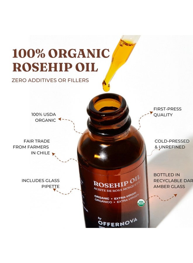 Offernova Organic Rosa de Mosqueta Oil- USDA Certified Rosehip Seed Oil Pure Cold Pressed, Repairs & Brightens Skin - Gua Sha Massage, Face, for All Skin Types - Aceite Facial 1OZ - Image 2