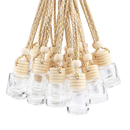 DMuuuDM 20 Pcs 8ml Hanging Car Air Freshener DiffuserEmpty Clear Glass Essential Diffuser Oil Aromatherapy Fragrance Perfume Pendant Glass Vials with Wooden Caps Hanging StringCylindrical - Image 1