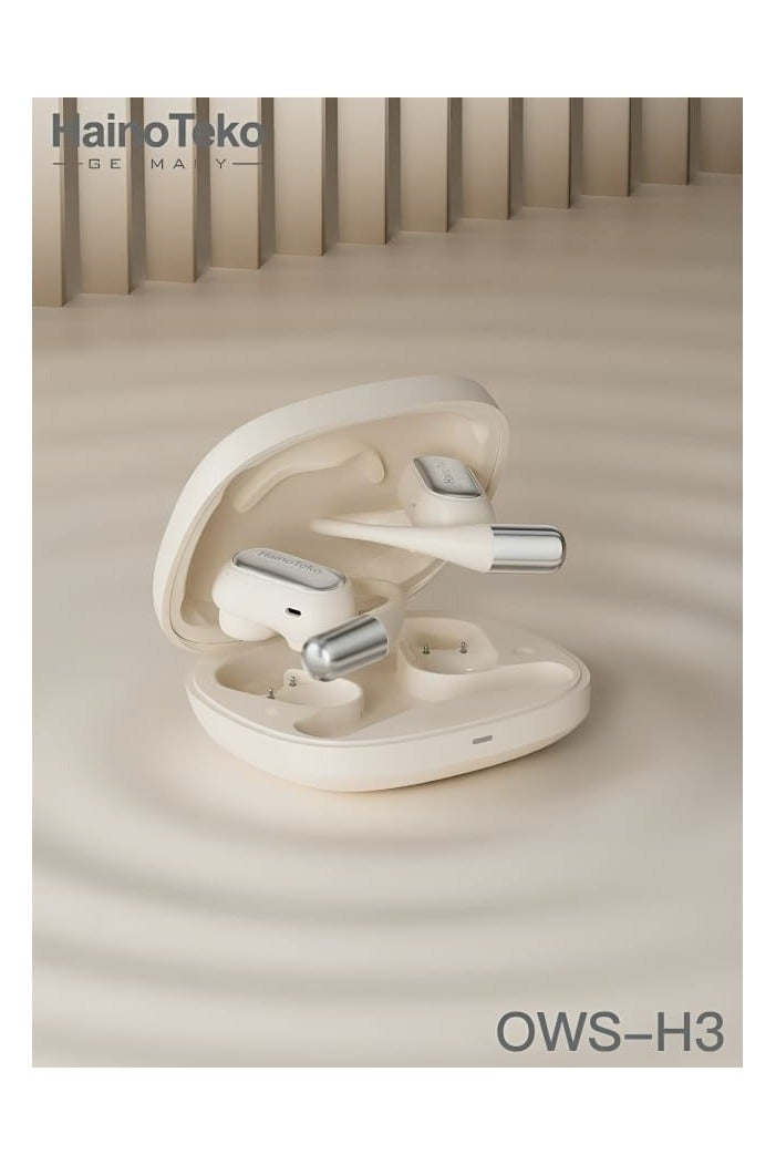 Haino Teko OWS-H3 OpenFit Bluetooth Earphones with High-Quality Sound Ultra-Clear Microphone and Touch Controls in White - Image 2
