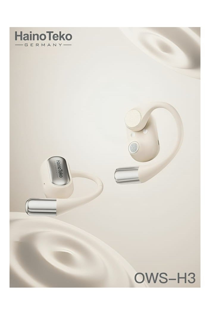 Haino Teko OWS-H3 OpenFit Bluetooth Earphones with High-Quality Sound Ultra-Clear Microphone and Touch Controls in White - Image 3