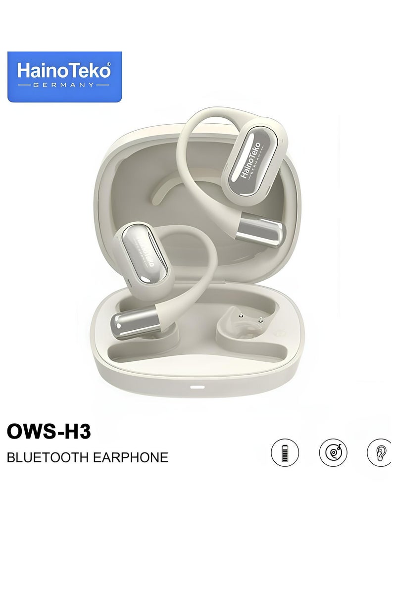 Haino Teko OWS-H3 OpenFit Bluetooth Earphones with High-Quality Sound Ultra-Clear Microphone and Touch Controls in White - Image 1