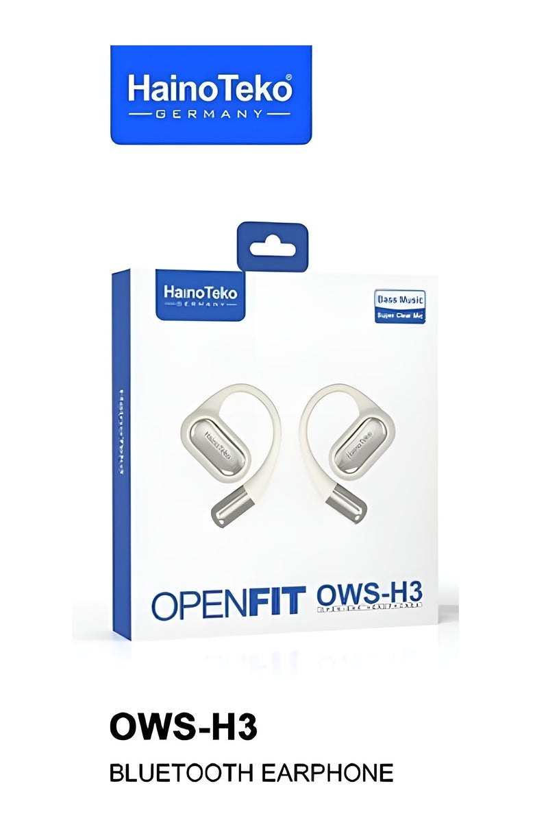 Haino Teko OWS-H3 OpenFit Bluetooth Earphones with High-Quality Sound Ultra-Clear Microphone and Touch Controls in White - Image 5