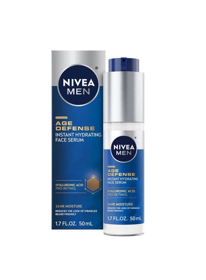 NIVEA MEN Age Defense Instant Hydrating Face Serum for Dry Skin, With Pro-Retinol and Hyaluronic Acid, Facial Serum Helps Reduce Look of Fine Lines and Wrinkles, 1.7 Fl Oz Bottle - Image 1