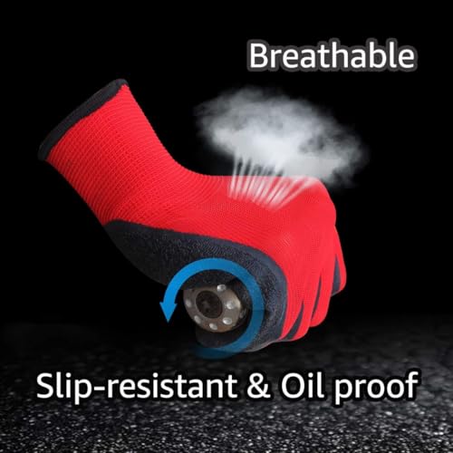SR TRENDS Safety Gloves - Nylon Nitrile Coated Industrial & Home Cut Resistant Hand Gloves (RED/BLK (LATEX COATED), PACK OF 24 PAIRS) - Image 5