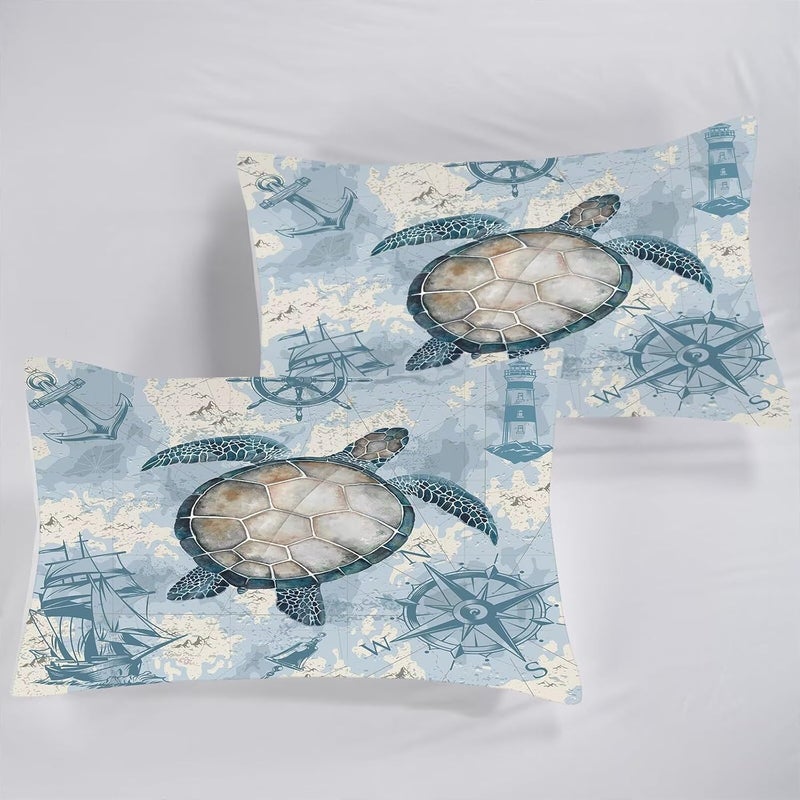 FUYEUN Turtle Comforter Set Girls Coastal Bedding Twin for Boys Bedroom Sea Nautical Themed Quilt 1 Comforter 1 Pillowcase - Image 4